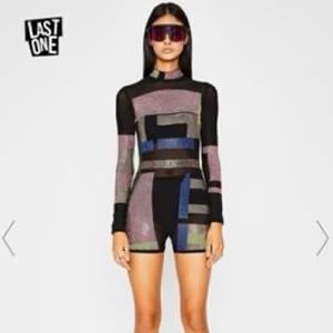 Dolls Kill DIGITAL HERO RHINESTONE ROMPER